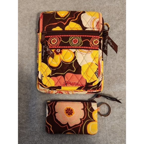Vera Bradley Mini Hipster Crossbody Bag Handbag and Wallet Floral Brown Yellow - Picture 15 of 15